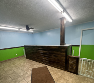 A beautifully finished custom wooden counter built by Triple S Construction LLC in Hopkinsville, KY.