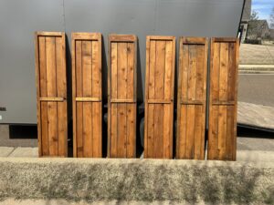 Custom-built wooden shutters ready for installation by BK's Handyman Services in Carlton, OR.