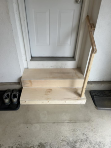 Custom wooden steps and handrail installed by Jeff of all Trades LLC in Carmel, IN