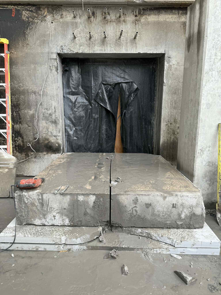 Freshly cut concrete blocks on the ground after demolition work by Interstate Sawing & Drilling in Yakima, WA.