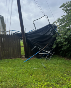 A severely damaged trampoline requiring debris removal service from Haul It All Debris & Junk Removal in Henderson, NV