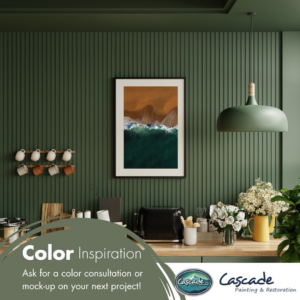 A kitchen area featuring dark green paneled wall painting by Cascade Painting and Restoration in Portland, OR