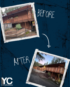 Before and after of a home exterior deck renovation by Yorke & Curtis, providing handyman services in Beaverton, OR.