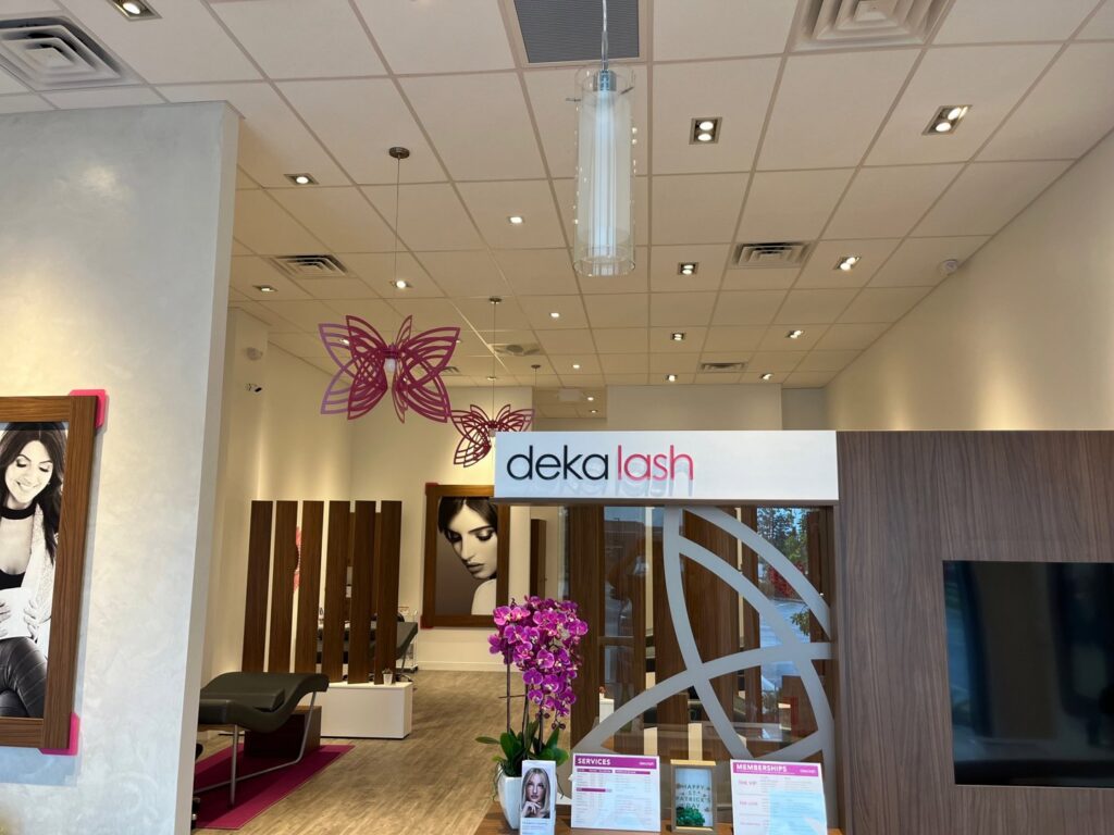 The completed interior fit-out of a Deka Lash salon by BDM Construction, Inc in Orlando, FL