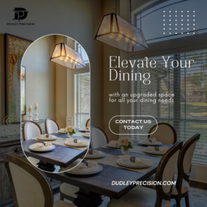 A newly installed light fixture in a modern dining room, showcasing handyman services by Dudley Precision in Denver, CO.