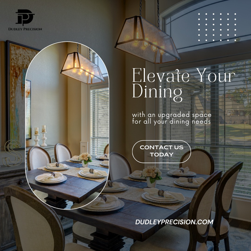 A newly installed light fixture in a modern dining room, showcasing handyman services by Dudley Precision in Denver, CO.