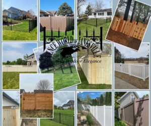 A diverse collage of completed fence projects, including wood, vinyl, and metal, by Fence World Of Janesville, Janesville, WI.