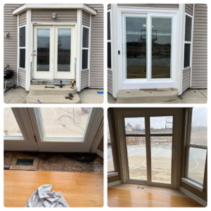 Before and after collage of a patio door replacement project by Silhouette Builders, Inc. in Yorkville, IL