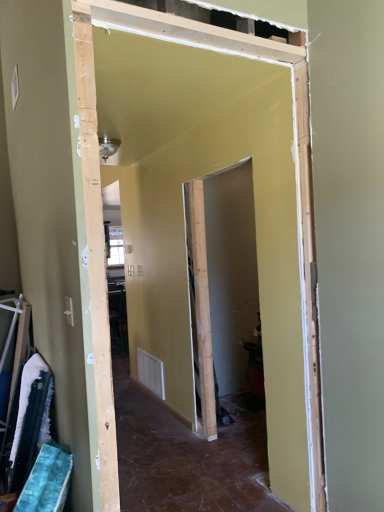 Doorway framing and drywall work in progress by KMK Construction & Remodeling in Southaven, MS.