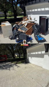 Before and after of a driveway junk removal service by Jack Spades Junk Removal in St. Petersburg, FL.