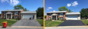 Before and after view of a driveway replacement project by Angeles Contractors LLC in New Oxford, PA.