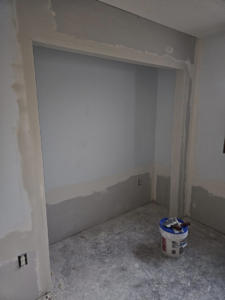 A room with completed drywall mudding and finishing, ready for painting by Tim's handyman service in Cherry Hill, NJ.