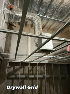 A drywall grid being installed as part of a construction project by On-Time Construction Services Inc. in Ashland, MA.
