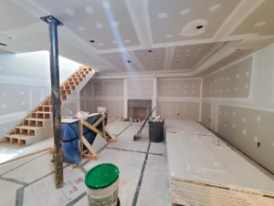 Drywall installation and finishing in a home renovation project by Harry Braswell, Inc. in Alexandria, VA