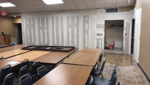 Drywall installation and finishing in a commercial space by Whitehorn Construction in Austin, TX.