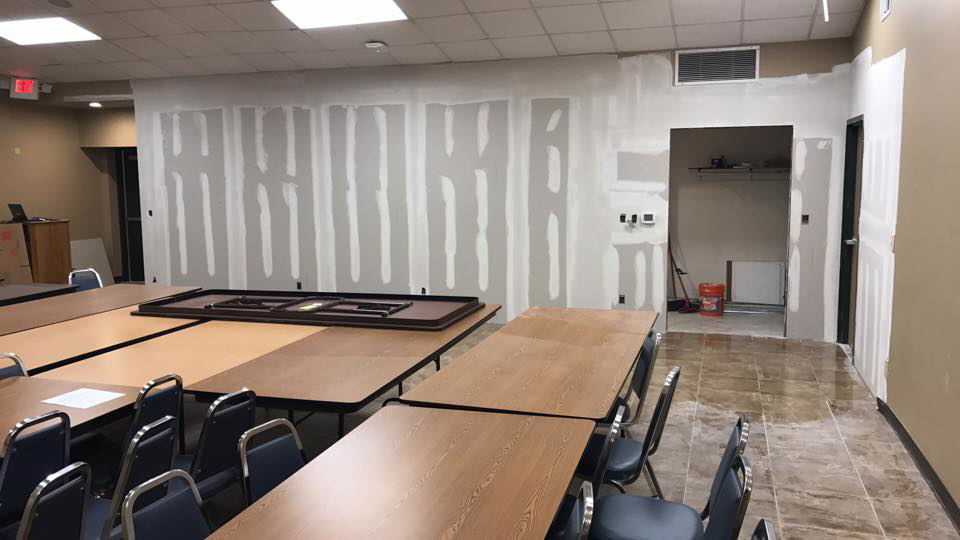 Drywall installation and finishing in a commercial space by Whitehorn Construction in Austin, TX.