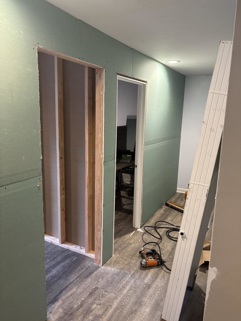 Drywall installation and interior framing work in progress by Considerate Repair in Walla Walla, WA.