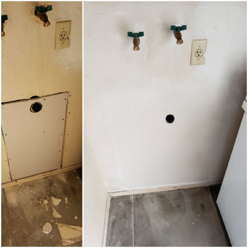 Before and after of a drywall patch and repair by Priority One Home Repair LLC in Glendale, AZ
