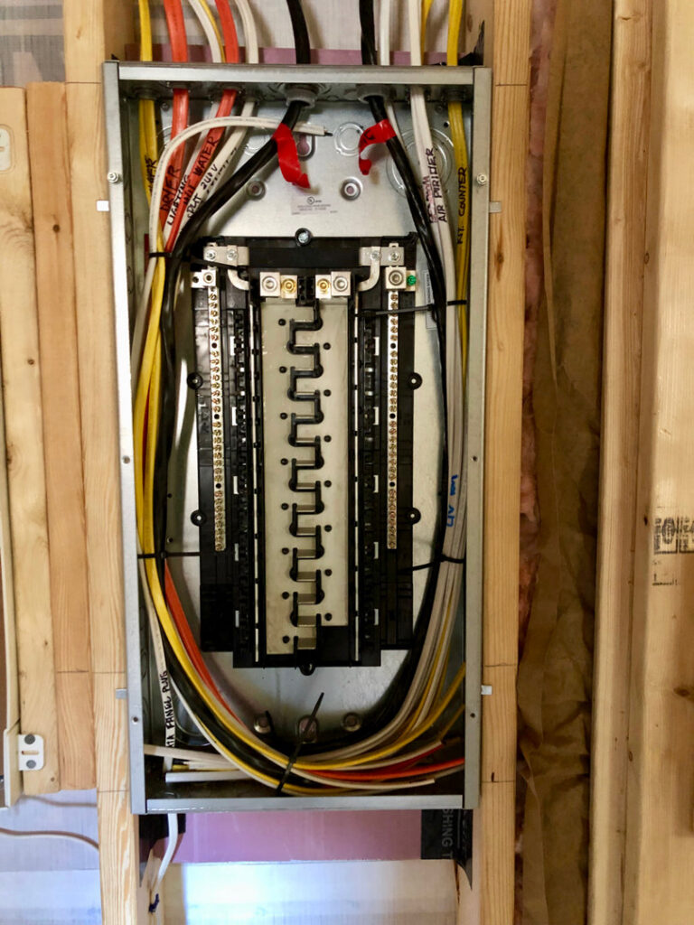 Detailed view of neatly wired electrical panel interior by Paul Bergeron Jr. Contracting Inc. in Worcester, MA
