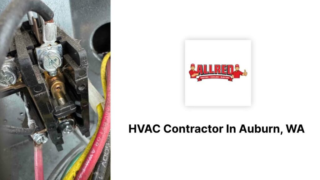 Close-up of electrical wiring and components being repaired by Allred Heating Cooling Electric in Auburn, WA.