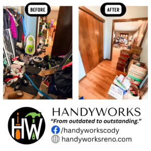 Before and after photos of a transformed entryway closet organization project by Handyworks by Cody English in Cedar Rapids, IA