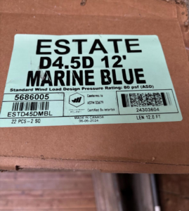 Product label for Estate D4.5D 12' Marine Blue siding from E.L.Y Siding Company in Buckner, MO