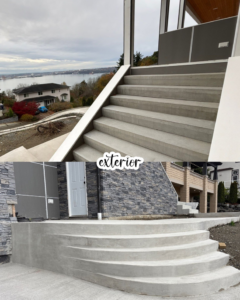 Exterior concrete stair construction project, showcasing new steps built by Alpha Railing Company in Tacoma, WA.