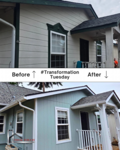 Before and after of exterior house painting and gutter replacement by Final Touch Construction, LLC in Tukwila, WA
