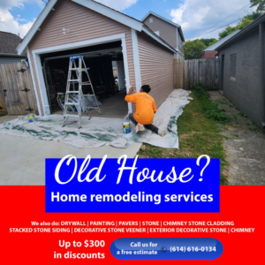 A professional painting the exterior of a house for Cerrato Home Remodeling in Columbus, OH.