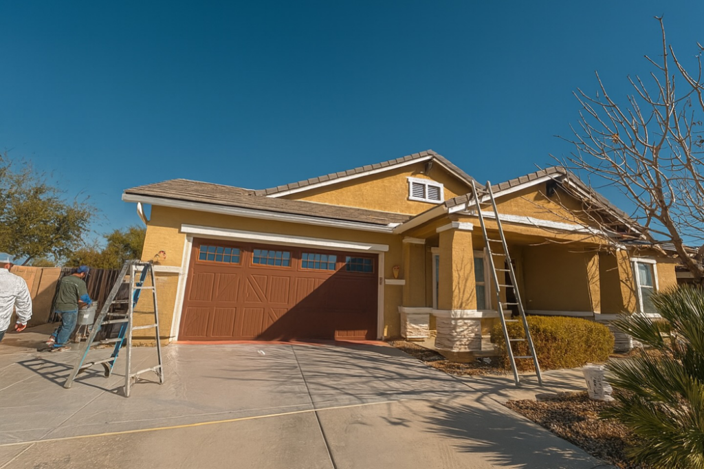 Ladders set up for exterior house painting or repair by State 48 Painting Company LLC in Queen Creek, AZ.