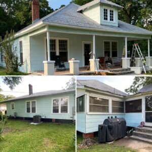A collage showing various angles of an exterior house renovation project by Hill Renovations LLC in Athens, GA