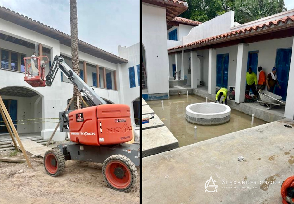 Exterior work with a Skyjack lift and interior/landscape construction by Alexander Group Construction in Miami, FL.