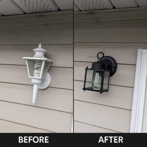 Before and after of an exterior light fixture replacement by SurePlan Handyman in North Ogden, UT