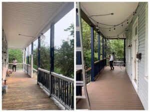 Before and after of an exterior porch renovation by Mudd Brothers Contracting Co. in Pittsburgh, PA.