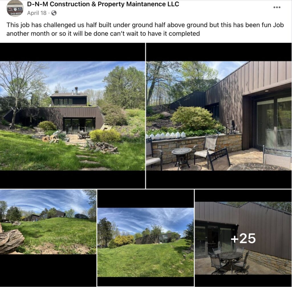A collage showing an exterior renovation and landscape project by D-N-M Construction & Property Maintanence LLC in Dayton, OH.