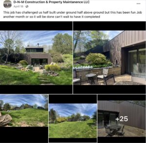 A collage showing an exterior renovation and landscape project by D-N-M Construction & Property Maintanence LLC in Dayton, OH.