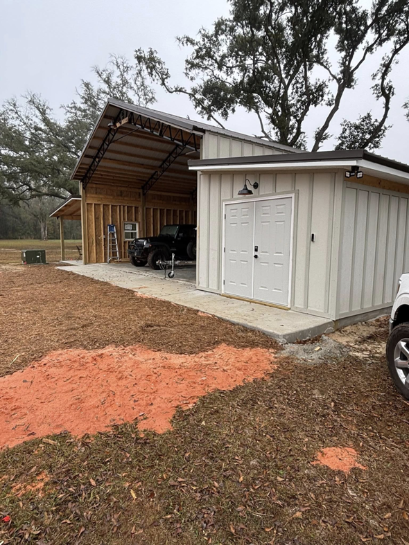 Exterior lighting installation on a new shed or outbuilding by R3 Electric LLC, your handyman in Tucson, AZ.
