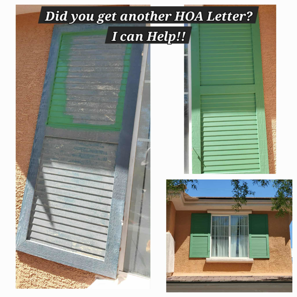 Exterior window shutter painting and repair to meet HOA requirements by Handyman Near Me Las Vegas Henderson in Las Vegas, NV.