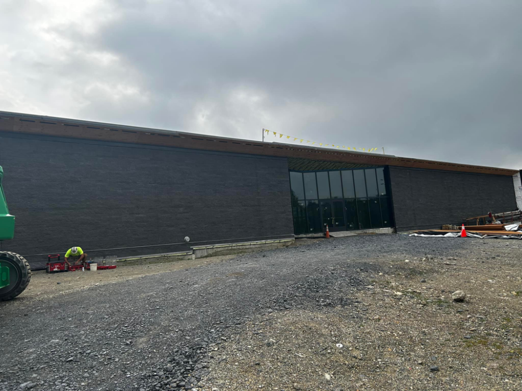 Exterior tile facade installation in progress by BRB Ceramic Tile & Marble in Metuchen, NJ