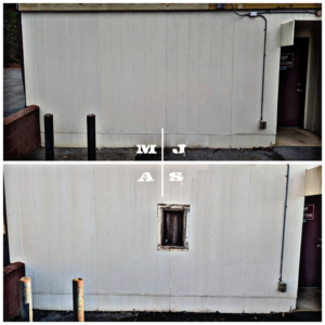 Before and after of a new window opening cut and installed in an exterior wall by Moore Jobs and Services in Bristol, VA.