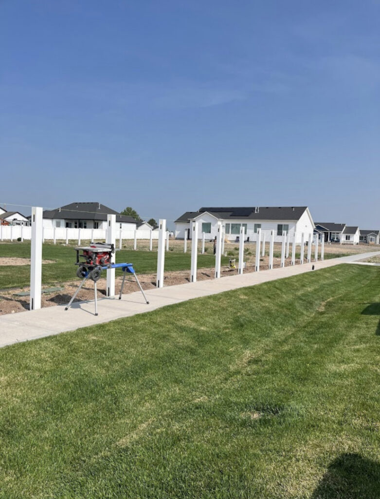 Fence installation in progress with posts and framework visible by SRP construction in Houston, TX