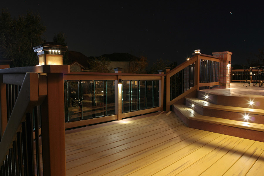 A beautifully finished deck with integrated lighting, completed by Element Construction Company in Colorado Springs, CO.