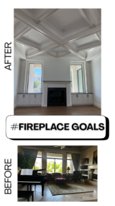 Before and after of a fireplace and built-in cabinet renovation by Arcadia Building Company in Mesa, AZ.