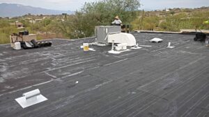 Flat roof preparation work in progress by Mayitos roofing LLC in Tucson, AZ.