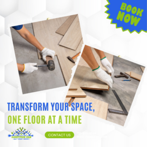 A handyman installing laminate flooring with a mallet, a service offered by Handyman Dan in West Fargo, ND.