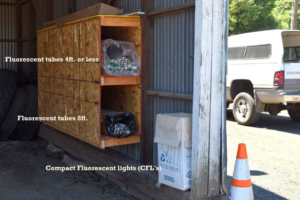 A designated collection point for fluorescent light tubes and CFLs at Garfield County Recycling in Pomeroy, WA.