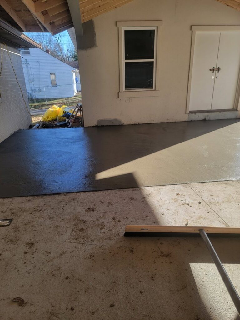 Fresh concrete slab installation for a patio by Gonzalez Services Corp. in Nashville, TN.