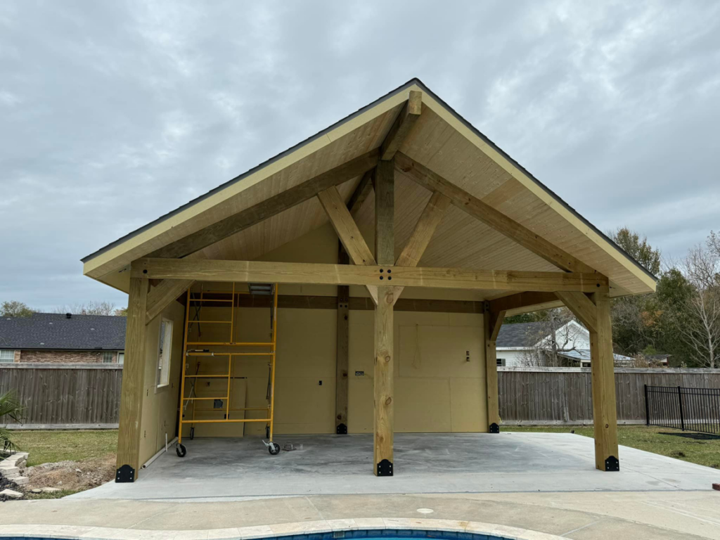 Front view of an outdoor structure under construction by Royal Construction & Remodeling, Inc. in Lake Charles, LA.