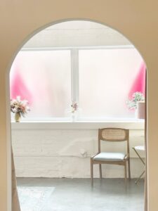 Interior view of a window with frosted film installed by Augusta Sun & UV Control, providing privacy and UV control in Augusta, GA.