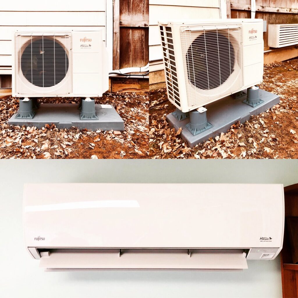 Fujitsu mini-split outdoor and indoor HVAC units installed by Cold Comfort HVAC Services, LLC in Rockville, MD.
